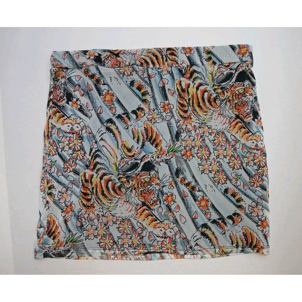 NWT Ed Hardy Mesh Tiger‎ Print Skirt Sz M Women's "SKY" Floral pattern, Stretchy